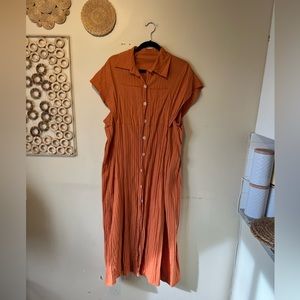 Vintage medium orange front button down shirt dress..